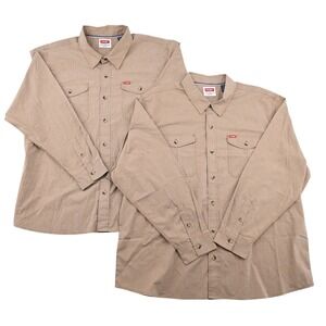 Lot of 2 Wrangler Mens 2XL Tan Long Sleeve Stretch Work Shirts 112374149